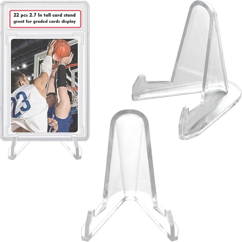 LRANFOW Thickened Acrylic Card Stands Mini Easel Holder, Sports Card Stands, Trading Graded Card Stand for Displaying Pocket Graded Card Challenge Medals Casino Chips, 22 Pack 2.7 Inch Tall Clear - Image 1